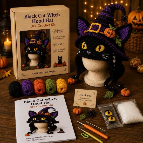 Crochet Starter Kit Fantasy Hood Kit, Cute Animal Hat DIY Dragon Unicorn Creative Gift for Crafters Skull Earflap Craft Adults, Handmade Halloween
