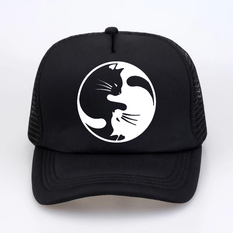 Yin Yang Cats Baseball caps Unisex Women Funny Cute Cat hats Summer Mesh Net Trucker Cap fashion print Snapbacks hat