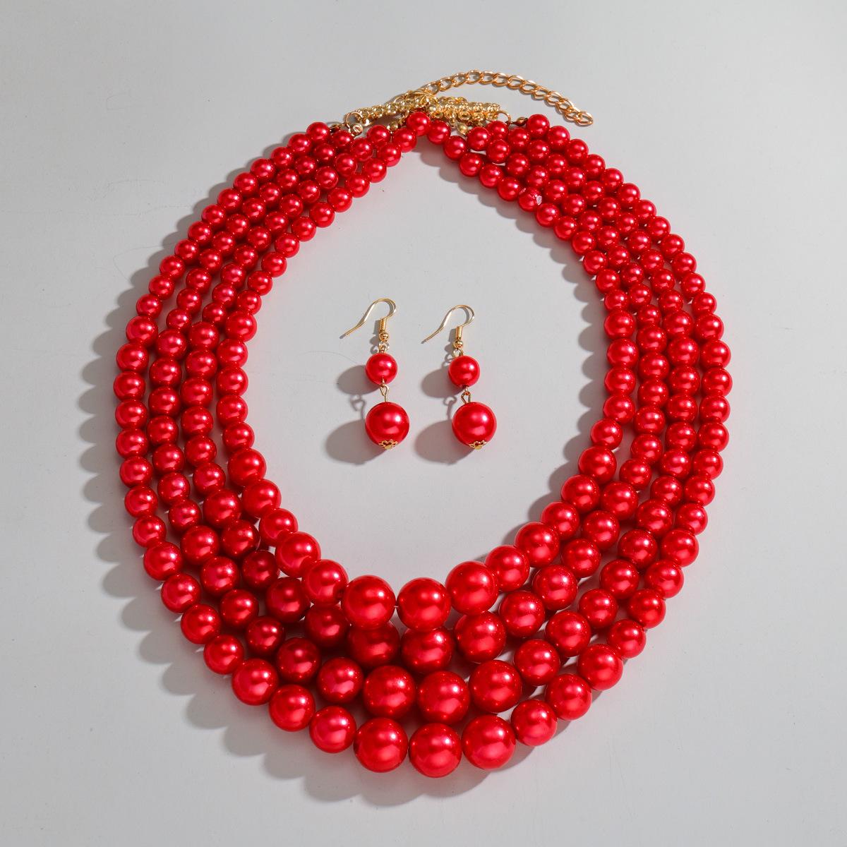 

Модное преувеличенное женское колье-чокер, многослойное ожерелье, универсальный набор серег и ожерелья красный