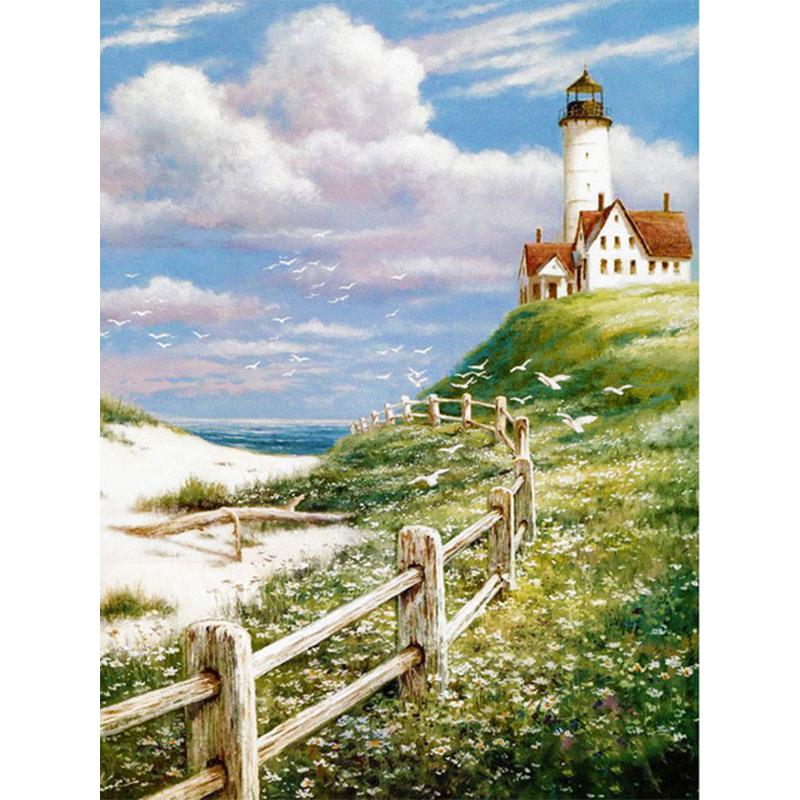 5D Diamond Painting Lighthouse Cross Stitch Kit Full Drill Round Embroidery Landscape Mosaic Picture of Rhinestones Home Decor