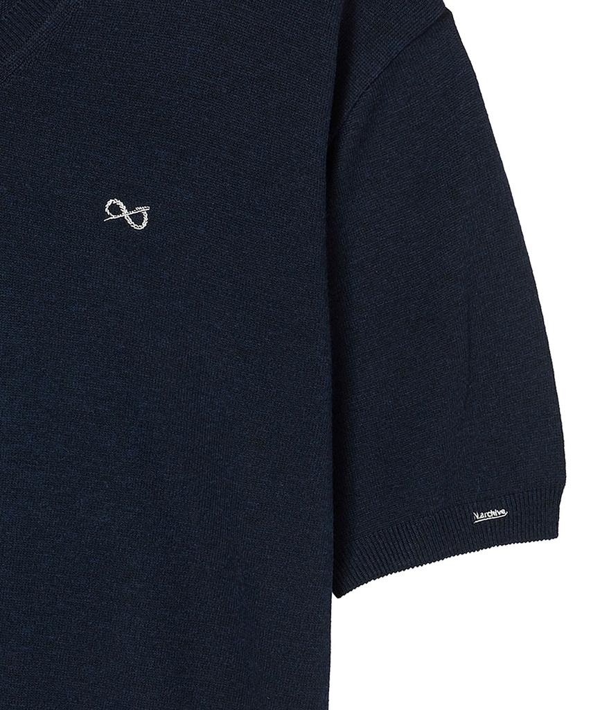 BEYOND CLOSET [Collection Line] Soft Breeze V-Neck Short Sleeve Knit Navy