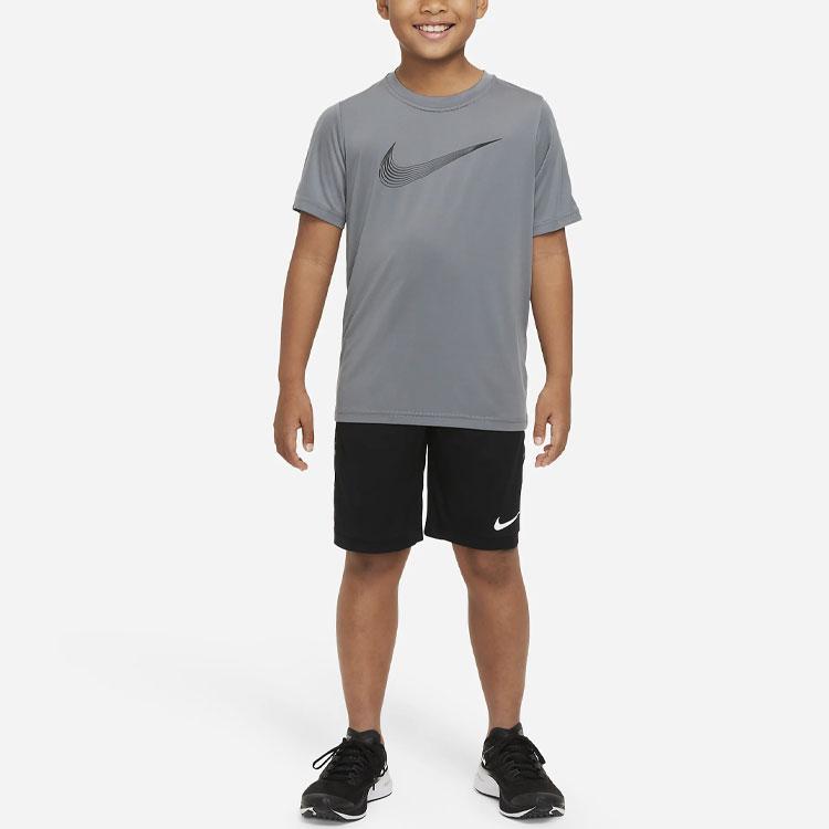 Nike Dri-Fit Logo Print Crew Neck Training T-Shirt Kids Tops Gray DM8535-084