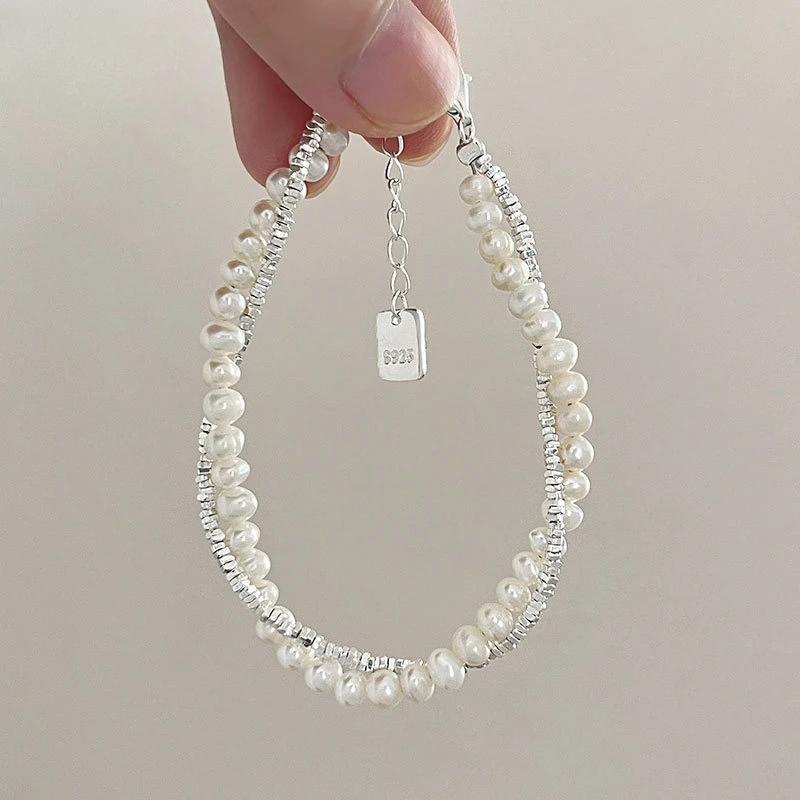

Модные браслеты из стерлингового серебра 925 пробы с жемчугом для женщин, корейские роскошные двухслойные браслеты-цепочки из серебра с жемчугом, праздничные украшения, подарок