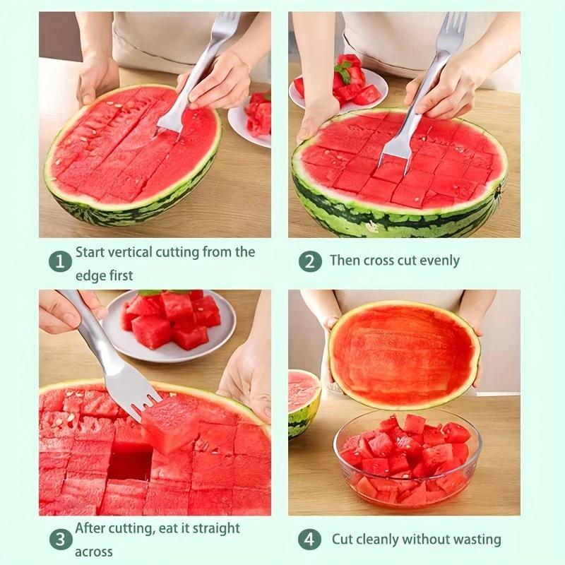 1pc Stainless Steel Fruit Cutting Tool, 2-In-1 Fruit And Vegetable Divider, Kitchen Utensils And Small Tools