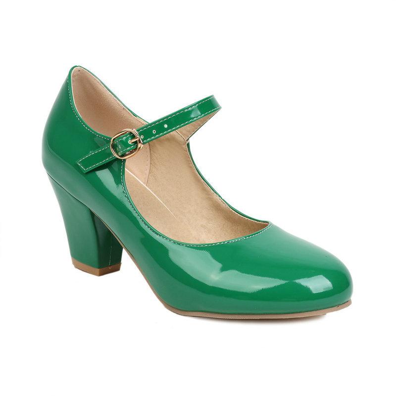 Damen Mary Jane High Heels 9 Farben Lackleder Runde Spitze Pumps Party Büro Hochzeit Schuhe Übergröße 34-48