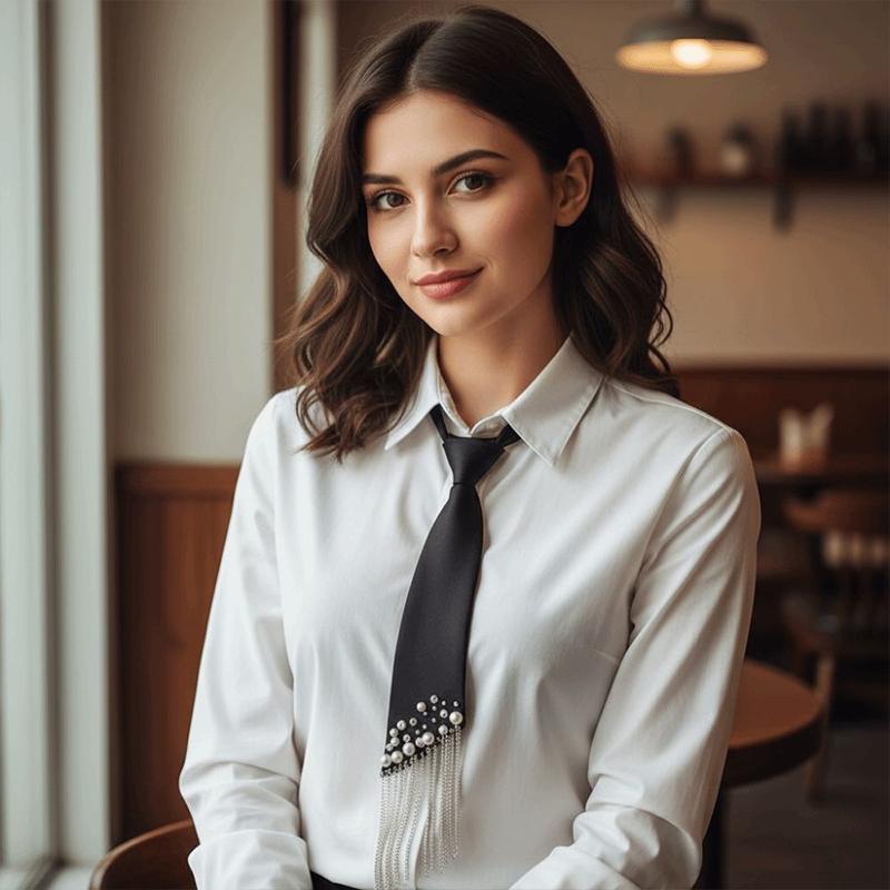 Preppy Pearl Tassel Tie Long Decorative Women Shirt Accessory Elegant Style for School Uniform Work Party