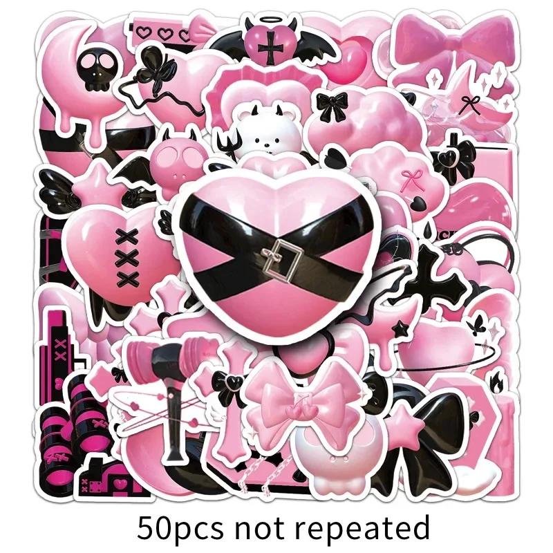 50pc/set Creative Deisgn Scrapbook Sticker Black Pink Color Hear Key Demon Journal Sticker DIY Decor Luggage Stationery Sticker