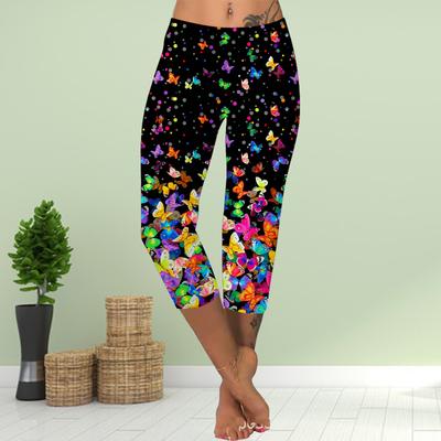 Hosen Sommer Kurze Leggings Gekürzte Röhrenhose Übergröße Leggins Damen Schlanke Hose mit 3D-Schmetterlingsdruck