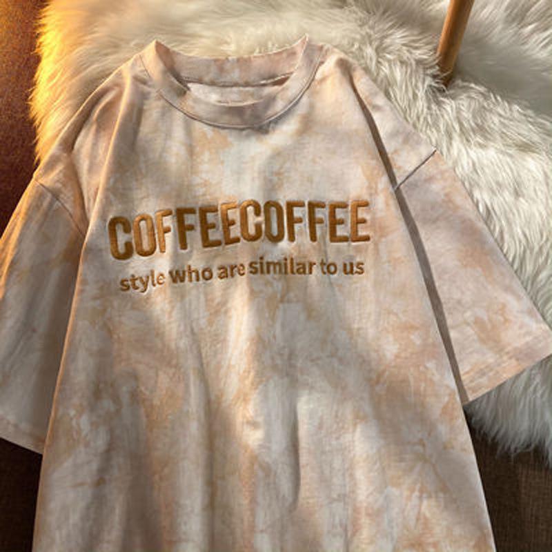 

Парные и женские топы с короткими рукавами, вышитые в технике тай-дай, лето 2024 г., свободного кроя. Extra Large абрикосовый