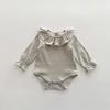 Renren 2025 Spring/Autumn New Arrival Baby Girls' Cotton Ruffled Collar Pullover Closure Base Romper Korean Style Long Sleeve