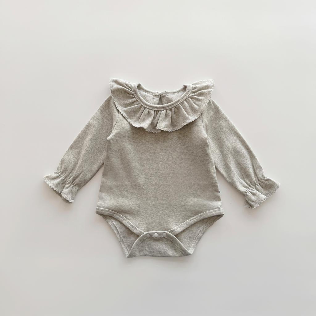 Renren 2025 Spring/Autumn New Arrival Baby Girls' Cotton Ruffled Collar Pullover Closure Base Romper Korean Style Long Sleeve
