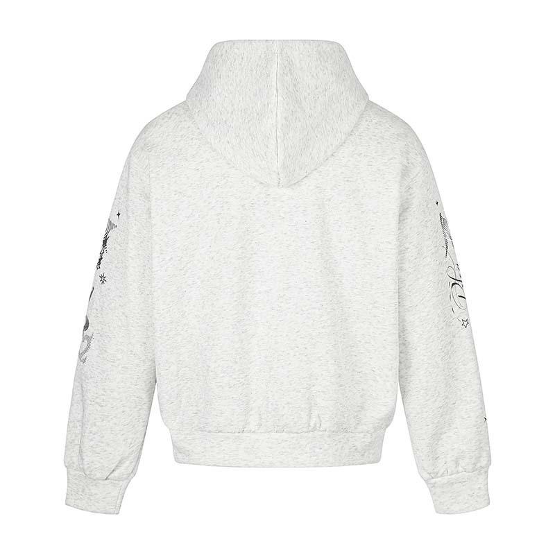 Unisex Oversized Hooded Zip-Up Sweatshirt With Cross Print Cotton Long Sleeve Casual Top Fall