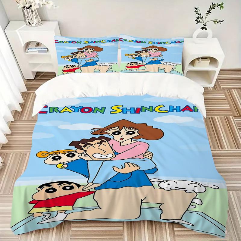 Crayon Shinchan Adventure Print 3Pcs Bedding Setduvet Cover With 2 Bedropillowcase Home Birthday Gift