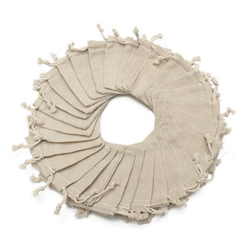 Drawstring Bags Small Linen Pouch Linen Color drawstring 50Pc hot Brand New
