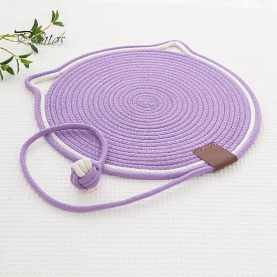 Cat Scratcher Mat Natural Cotton Rope Scratching Mat Cat Ear Design Scratcher with Ball Toy Furniture Protector for Wall Couch Carpet Sofa