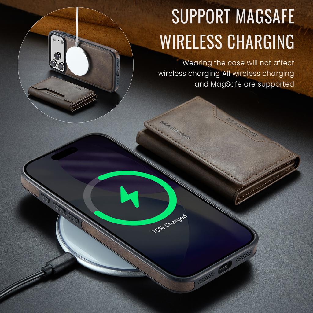 Detachable RFID Leather Phone Case for IPhone 17 Pro Max 16 Plus 15 14 13 12 Magnetic Cards Solt Wallet Wireless Charging Cover
