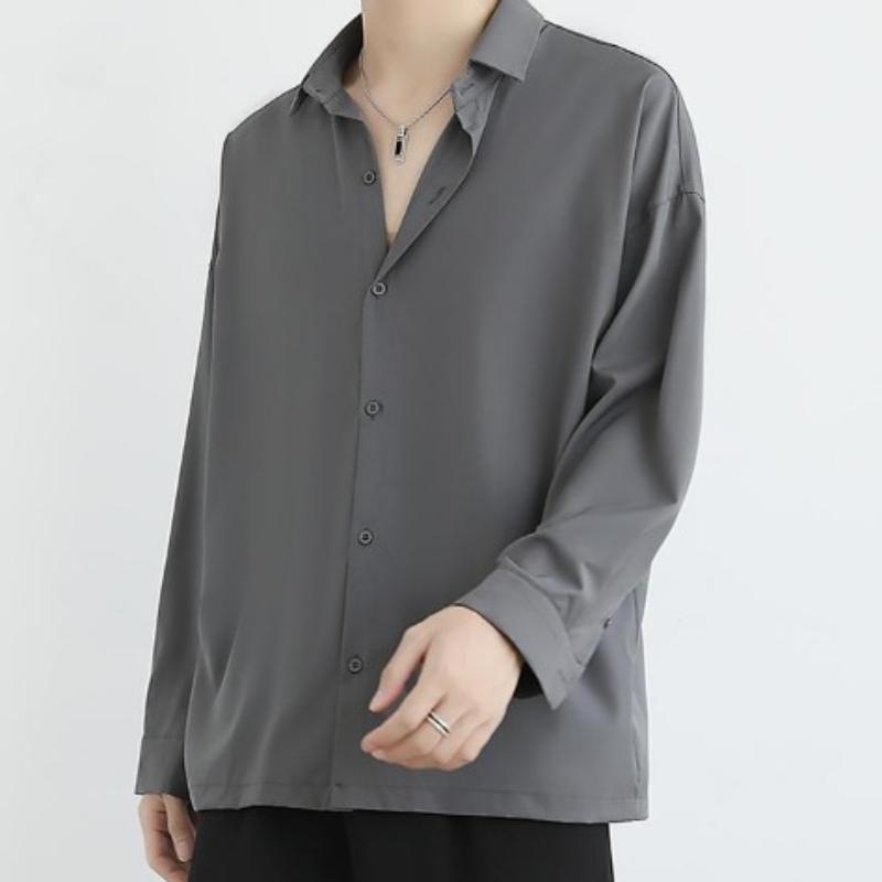 Non-ironing draping shirt men's long sleeve black plankton handsome casual high-grade with spring and autumn white shirt
