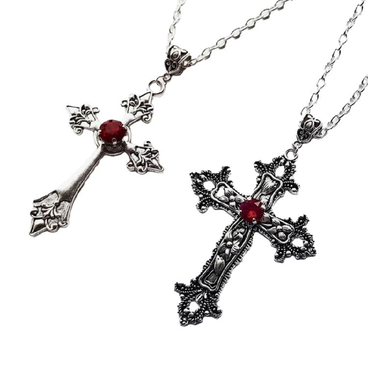 2pcs  Crucifix Pendant Neckchain Gothic Necklace Fashionable Unisex Accessory
