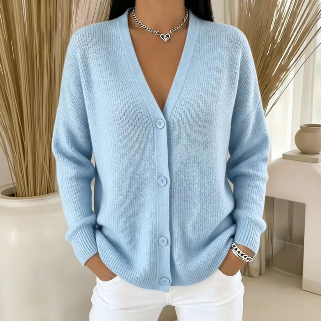 Women's Knit V Neck Button Cardigan Sweater Long Sleeve Soft Comfortable Autumn Winter Outerwear Casual Lightweight Layering Top