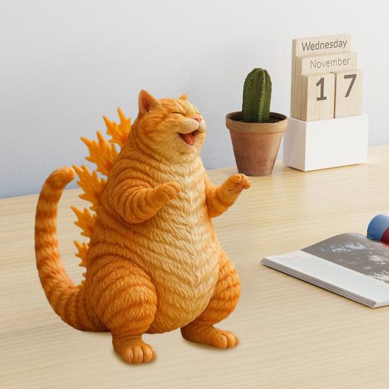 1/2Pcs Roaring Cat Figurine Dinosaur Kitten Resin Statue Cartoon Animal