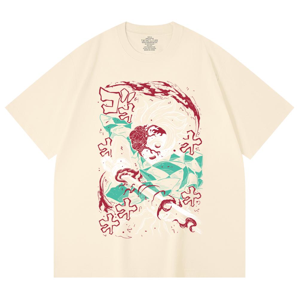 230 Gsm 100% Cotton Demon Slayer V41 Demon Tanjiro Print Unisex Heavy Cotton T Shirt
