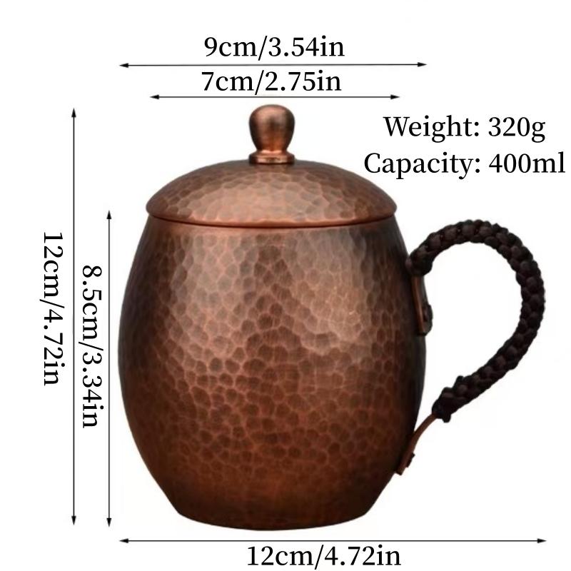 

Vintage Handcrafted Copper Coffee Mug,Camping Beer Mug With lid Hammer Texture Handle Beverage Juice Cups Drinking 400ml Tea Cup 400ml