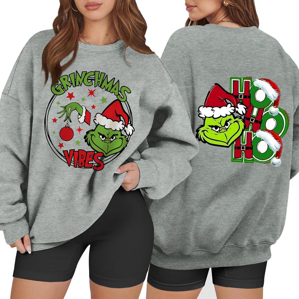 Women's Fashion Long Sleeve Print Round Neck Loose Pullover Sweater Top