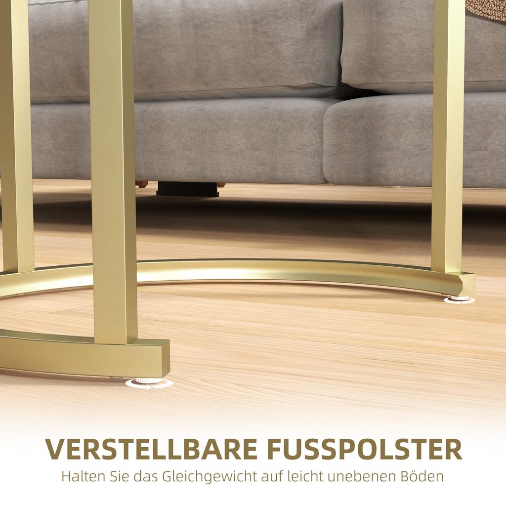Tischset mit Stahlrahmen und Tischplatte aus Kunstmarmor, Modernes Kaffeetisch-Set aus 2 Teilen, Goldfarben/Weiß