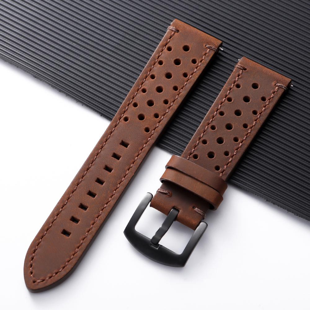 18mm 19mm 20mm 21mm 22mm 24mm Vintage Handmade Watch Strap Quick Release Leather Strap Black Brown Breathable Porous Watchbands