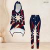 Women Plus Size Hooded Long Sleeve High Low Top Fitted Pants Two Piece White Printed Set