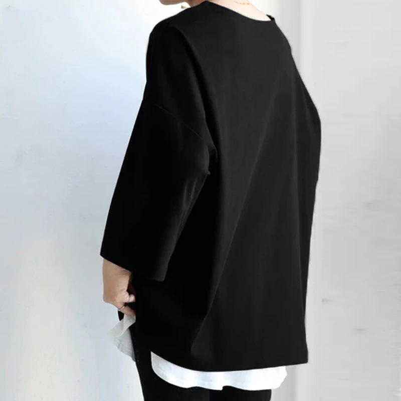 Women's 2024 Spring/Summer Solid Color Crew Neck Slit Long Sleeve Loose Top