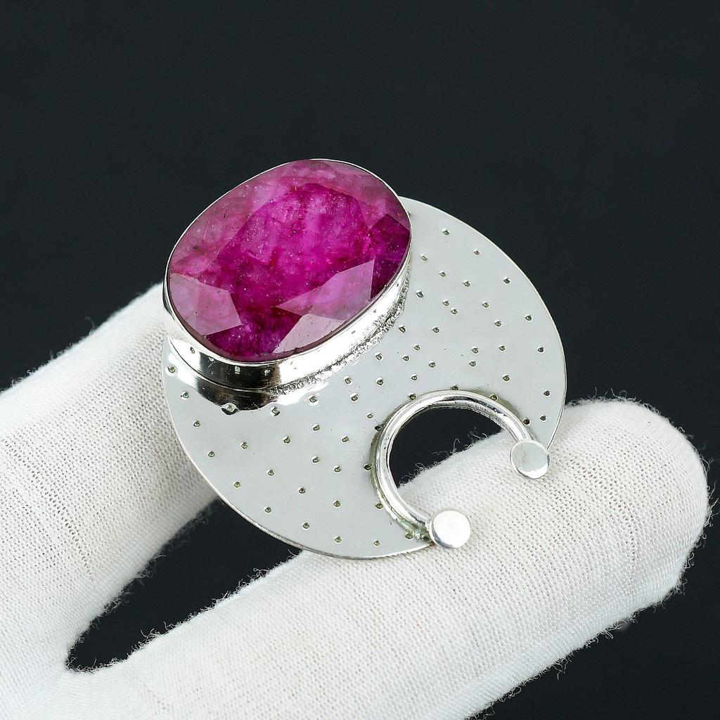 Kashmir Ruby Gemstone Handmade Pendant, 925 Sterling Silver Pendant, Kashmir Ruby Silver Pendant, Ruby Jewelry For Mom Pendants For Gift