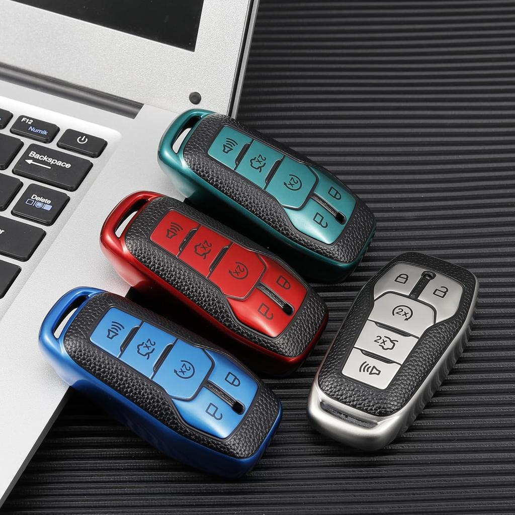 Key Fob Cover - Soft TPU Smart Remote Car Key Case - Compatible with Ford F150, Explorer, Fusion, Mustang, Edge, Lincoln MKZ, MKC, MKX (Red)