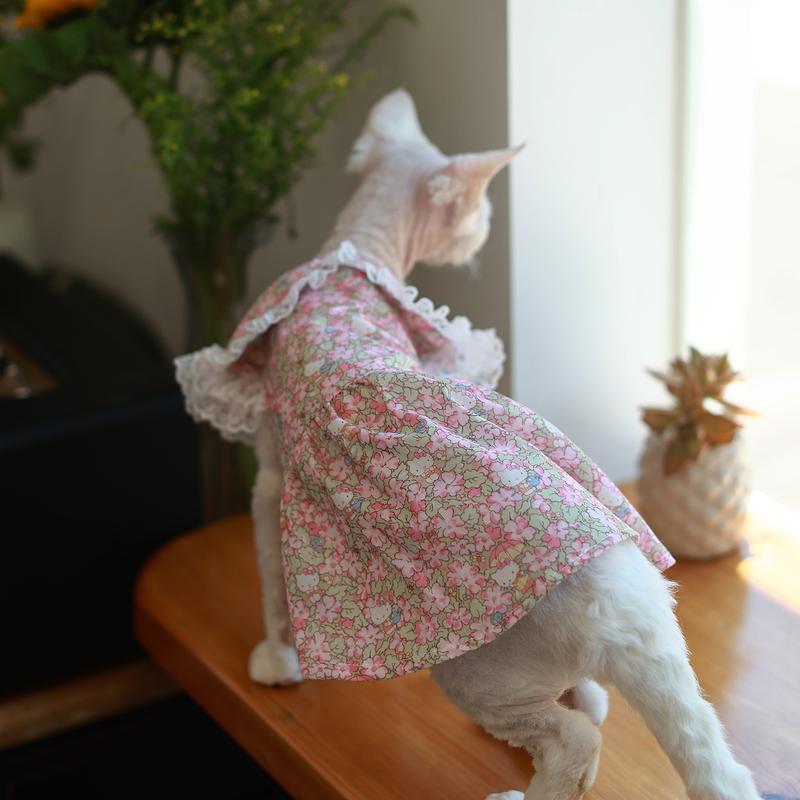 Floral Lace Sleeveless Cotton Dress for Sphynx Summer Pink Suspended Skirt For Female Cats Soft Coat for Devon Rex in Spring