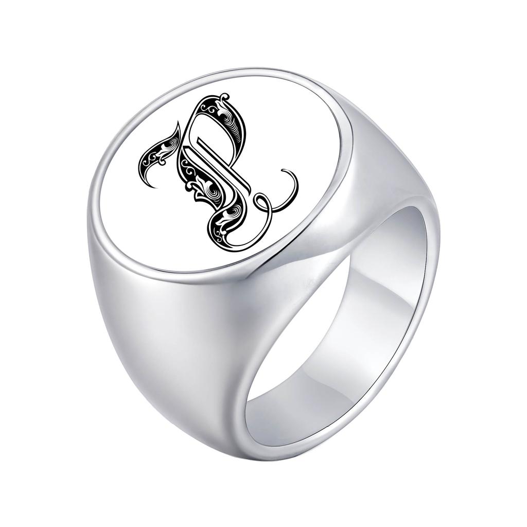 Vnox Personalized Retro Initials Signet Ring for Men, 20mm Wide Band Rings Stainless Steel Letters Custom Jewelry Gifts for Him