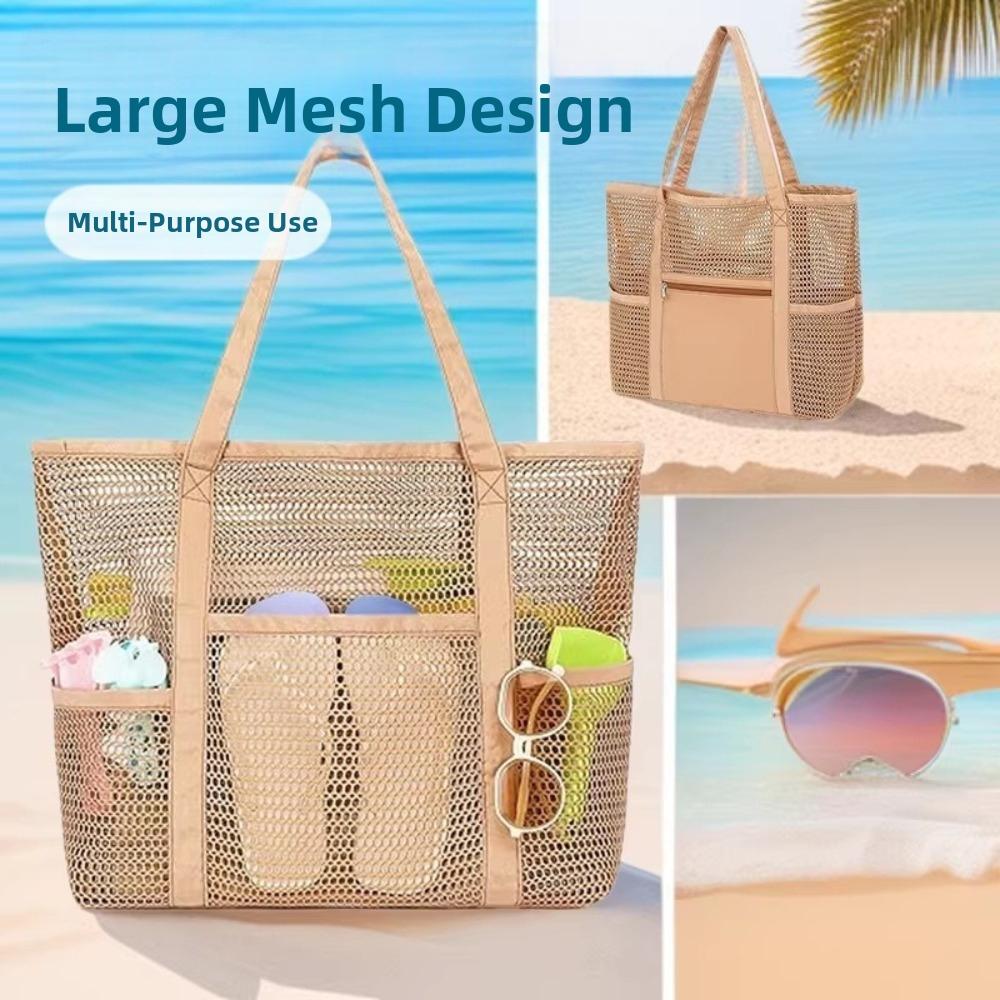 Lightweight Foldable Beach Bag Multifunctional Mini Pocket Swimming Bag Large Capacity Hollow Mesh Tote Bag for Swimming