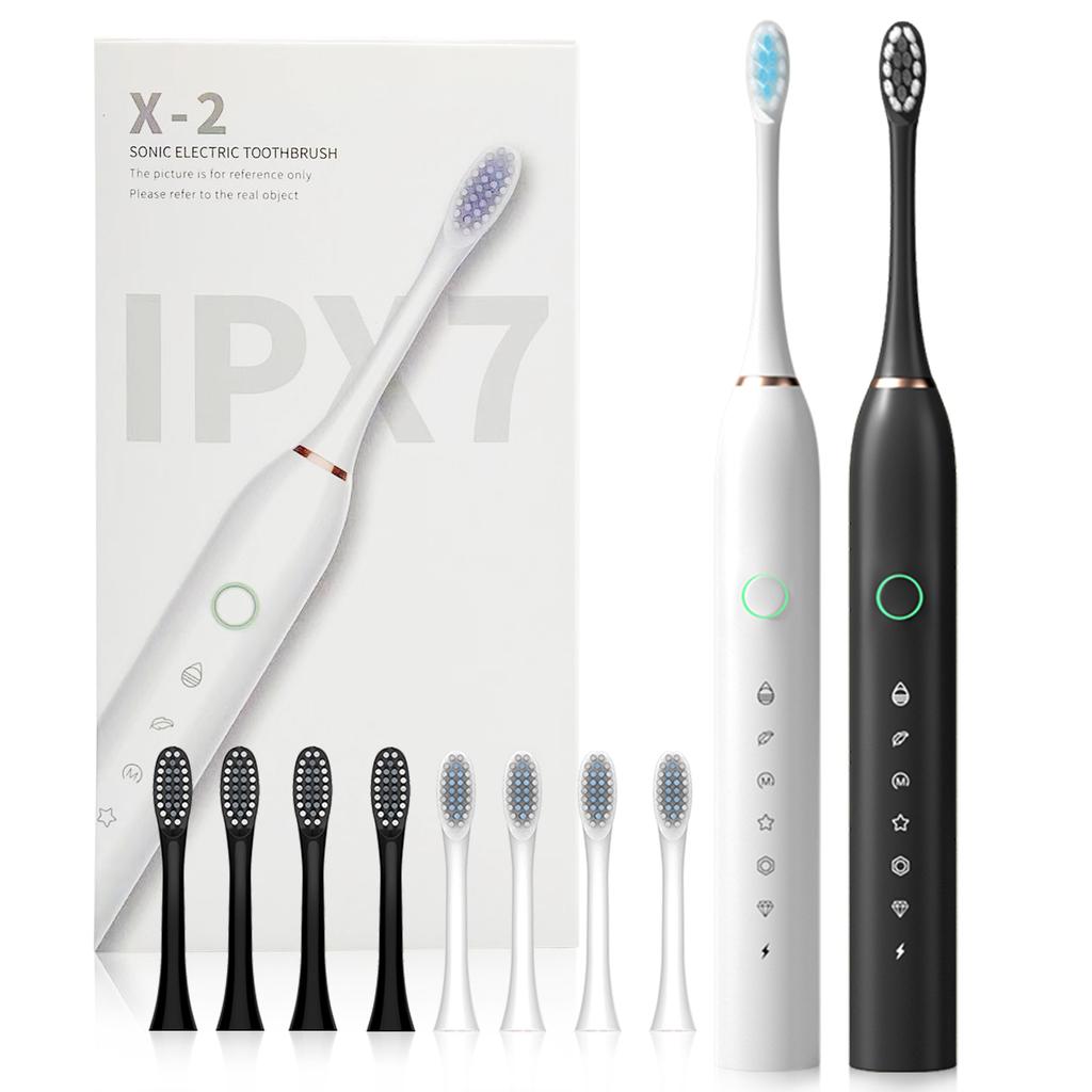 1/2 Pack Rechargeable Electric Toothbrush for Adults and Kids, Sonic Whitening Tooth Brush, 6 Cleaning Modes and Smart Timer,Waterproof Toothbrush Set