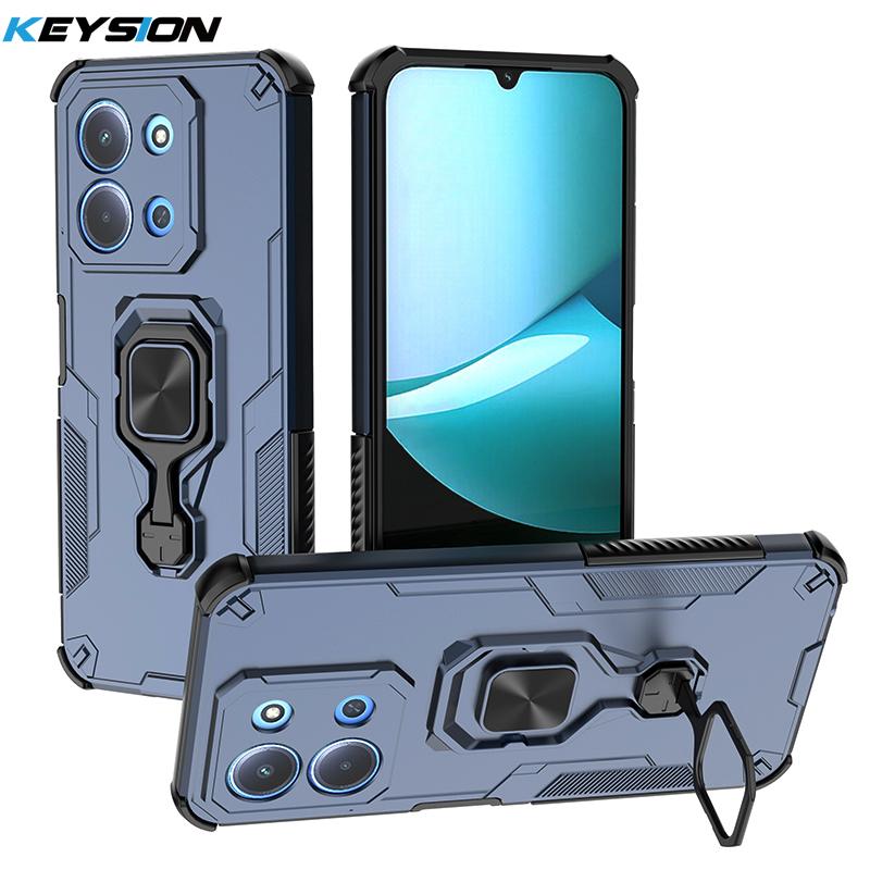 KEYSION Shockproof Armor Case for Redmi 15C 171mm 173mm Silicone+PC Upright Metal Live Ring Stand Phone Cover for Xiaomi POCO C85
