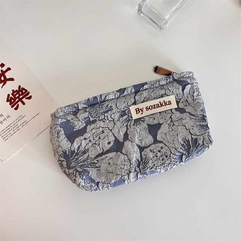 French Embossed Flowers Travel Cosmetic Storage Bag Wallet Cute Women Makeup Kits Handbags Phone Pencil Case Organizer Pouch Bag