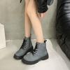 Cloth Thick Heel Single Boots Autumn New Round Toe Front Lace-Up Side Zipper Platform Anti-Slip Wear-Resistant Short Shoes