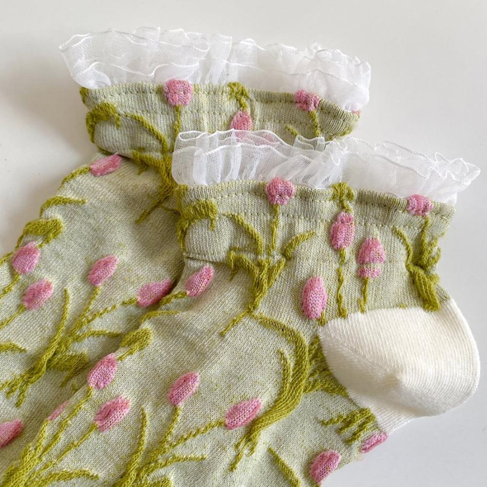 5 Pair Sweet Cute 3D Stereoscopic Flower Women's Socks Set Fashion Lace Edge Short Socks Spring Summer New Woman Streetwear
