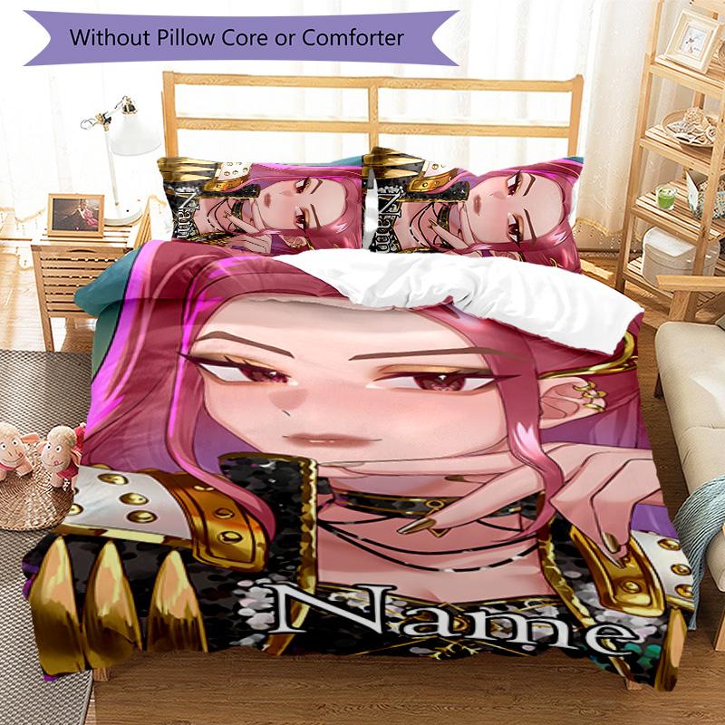 3pcs KPop Demon Hunters21 Cover Set - Personalized Name, HD Printed Bedding with 1 Cover and 2 Pillowcases - Perfect for Home Decor, Easy Care