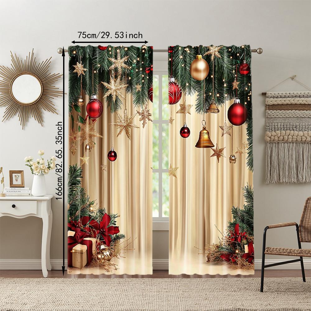 Set Of 2 Christmas Decorative Window Curtains Digital Printed Polyester Material Drapes Bedroom Living Room Office Made Area Treatment