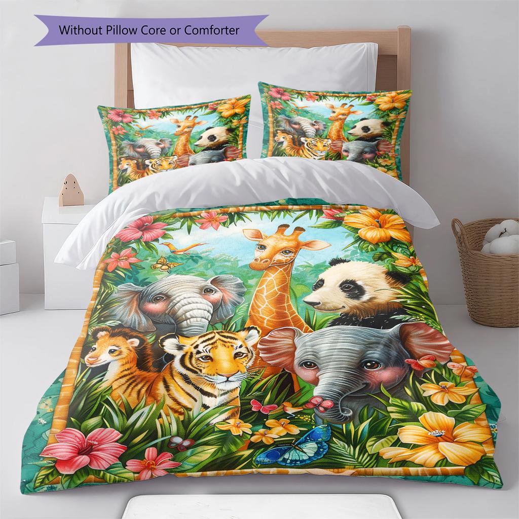 Animal Pattern Bedding Quilt Set Quilt Cover Pillowcase Home Decoration Gift (1 * Duvet Cover + 2 * Pillowcase, Without Core)