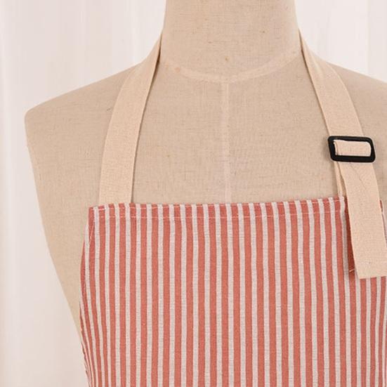 Cotton Linen Striped Kitchen Apron with Pocket Breathable Waterproof Oil-proof Adjustable Men Women Chef