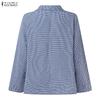 ZANZEA Women Casual Turn Down Collar Long Sleeve Plaid Print Thin Cardigan Blazer