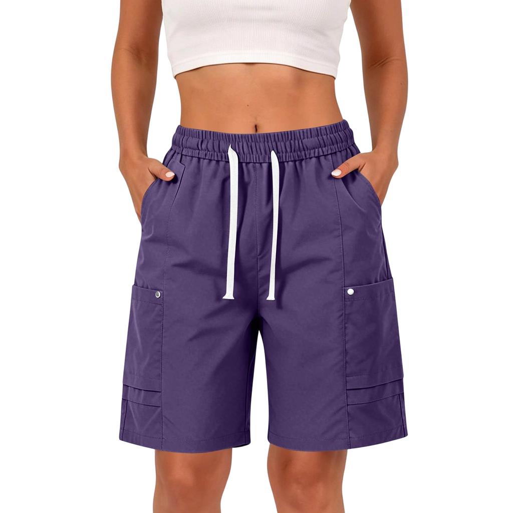 Unisex Summer Outdoor Casual Shorts Loose Fit Sportswear Five Inch Length Elastic Waistband with Drawstring and Multiple Pockets