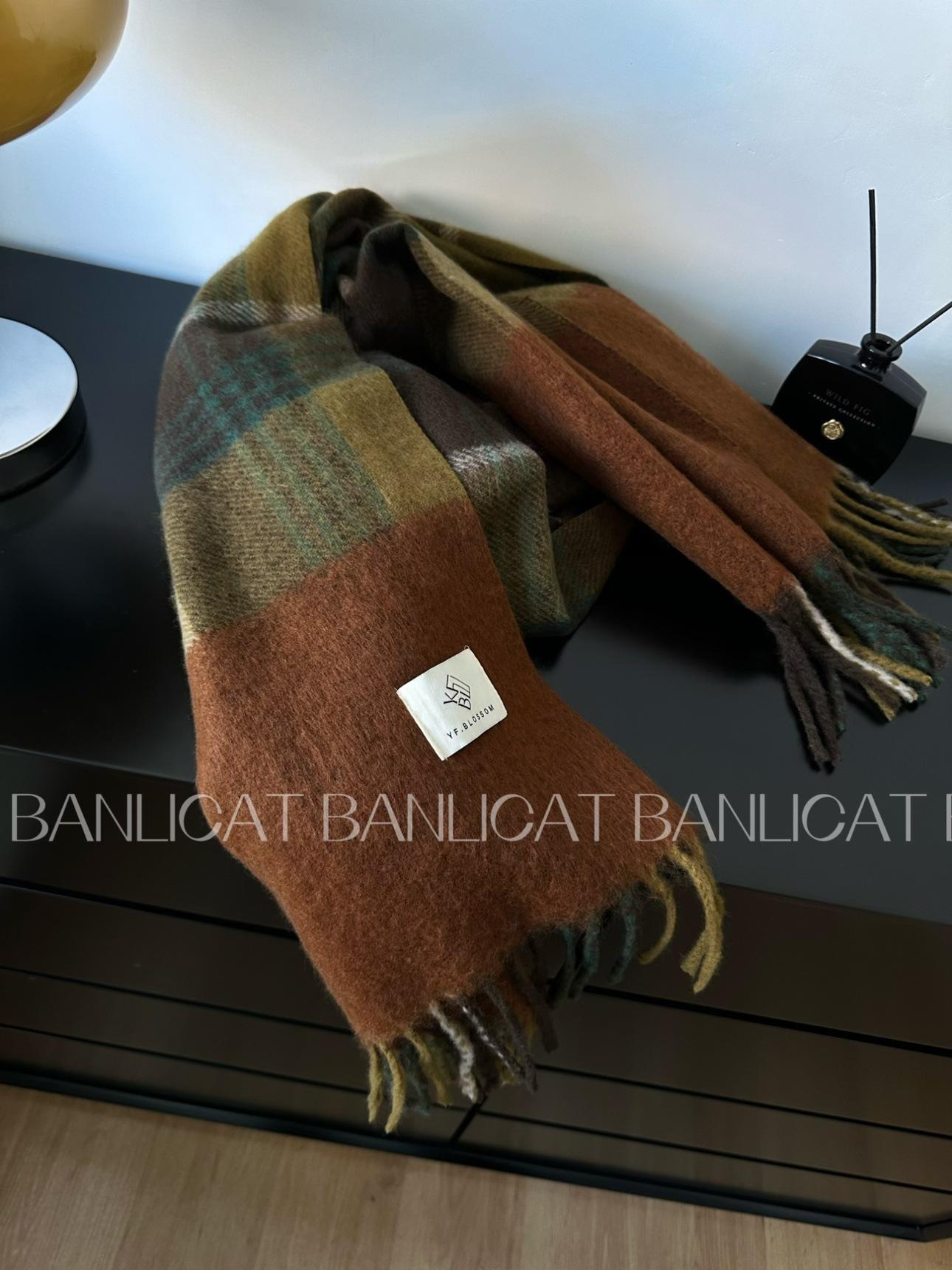 

Теплый шарф с кисточками Banlicat White & Blue Plaid Tassel - шаль унисекс осень/зима