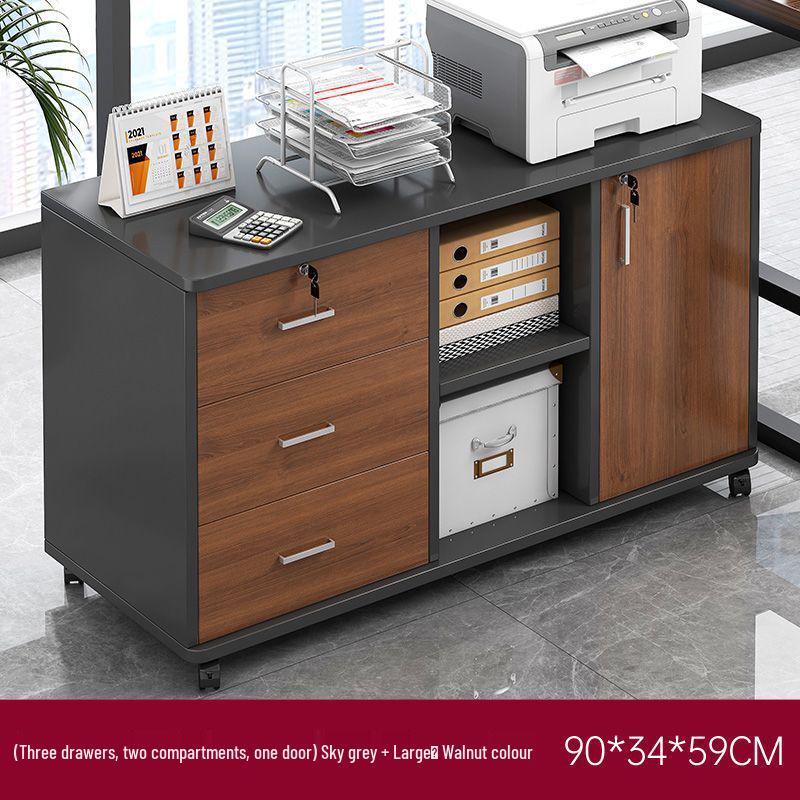 Wooden Office Filing Cabinet with Lock and Under-Desk Storage