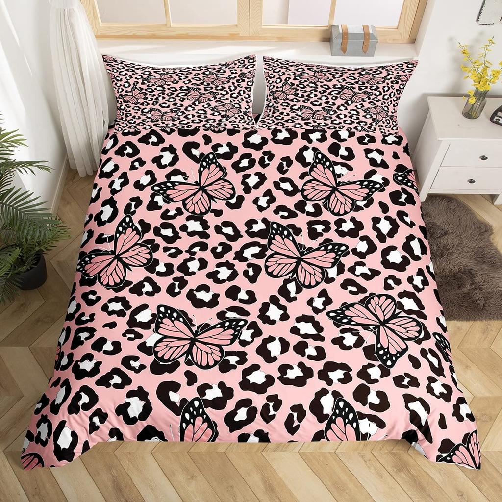 Gepardmønster King Queen Sengetøy Sett Sommerfugl Dynetrekk Dyrepels Dynetrekk Jungel Dyreliv Hud Polyester Dynetrekk